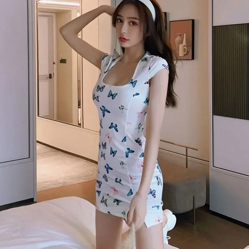 Женское модное сексуальное тонкое платье с короткими рукавами и U-образным