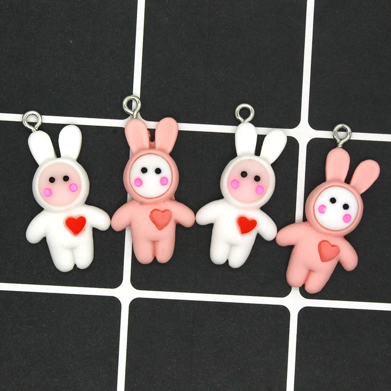 

10 шт. Kawaii Love Heart Rabbit Animal Resin Charms Cute DIY ювелирные подвески-шармы для серьги, брелок, аксессуары для декора D43