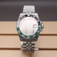 blackgreen ceramic bezel 40mm gmt case watch watchband for seiko nh35 nh36 miyota 8215 eta 2824 movement 28 5mm dial waterproof