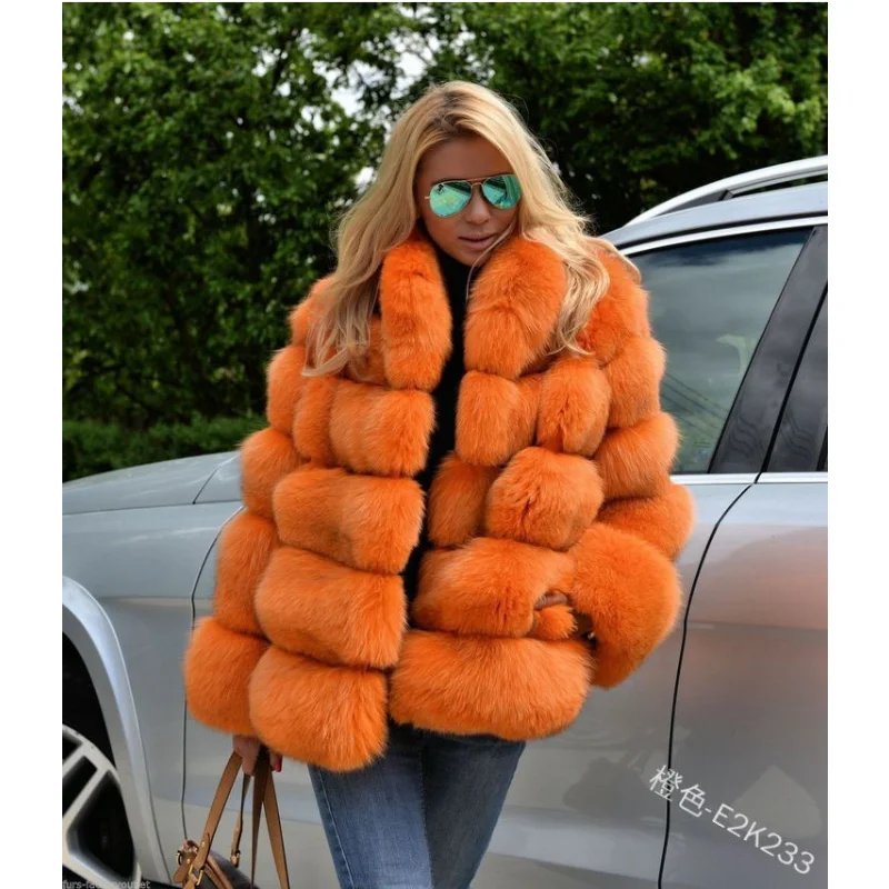 Fashion Thick Warm Winter Coat Women Luxury Faux Fox Fur Coat Jackets Women Stand Fur Collar Fake Fur Jiacket Outerwear S-4XL