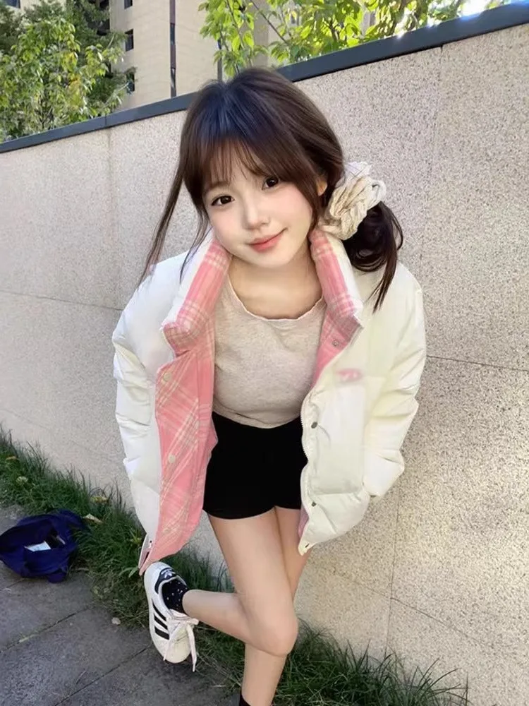 Студенческая милая двусторонняя одежда в стиле пэчворк клетчатая куртка на