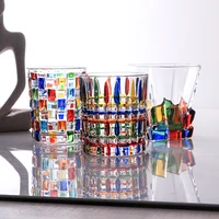 2022 creative hand painted whisky glass stripe woven glass water cup juice cup crystal beer cup italian style wine glass