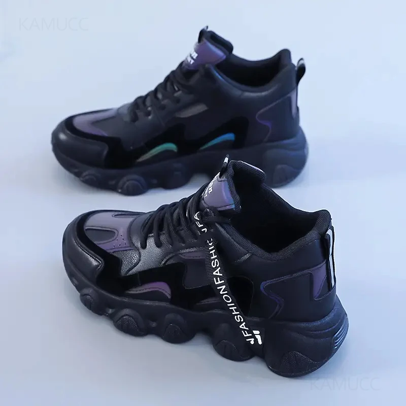 New Women Lace Up Sneakers Woman Thick Sole Non-slip Shoes Lady Waterproof Colorblock Chunky Sneakers Female Casual Shoes