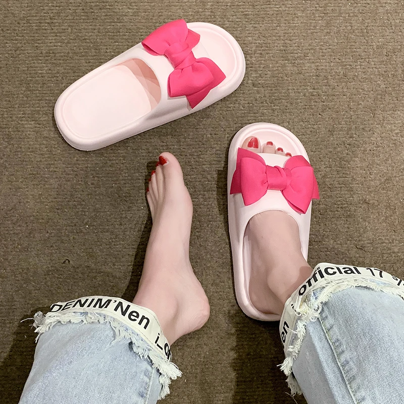 

Butterfly-Knot Slippers Casual Low Women's Shoes With Platform Slides Shale Female Beach Pantofle Luxury Sabot Flat 2023 Rubber