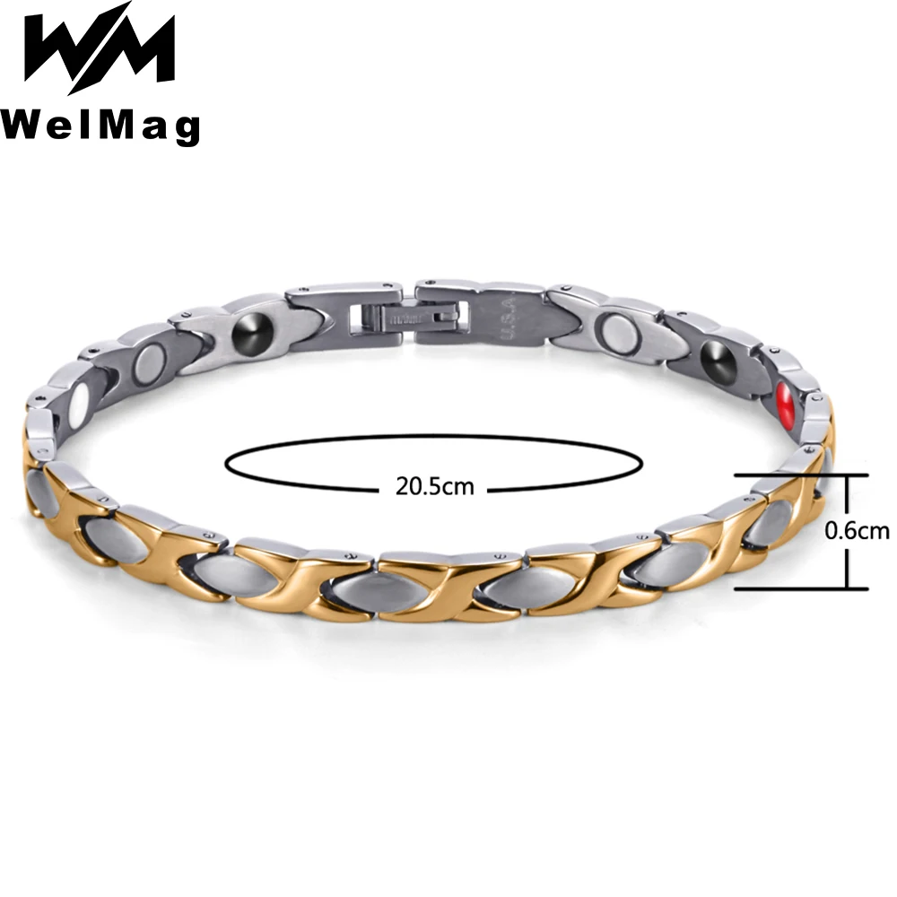 

WelMag Healing FIR Magnetic Titanium Bracelet For Women Energy Bio Bangles Negative Ion Germanium Bracelet Homme New In Bracelet