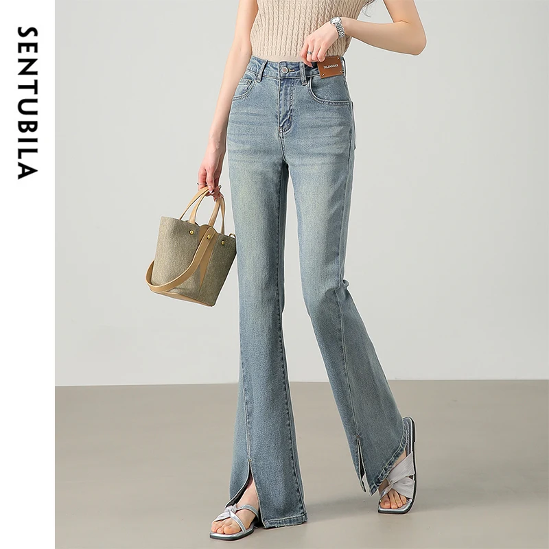 SENTUBILA хлопковые облегающие расклешенные джинсы для женщин осень 2024 брюки до