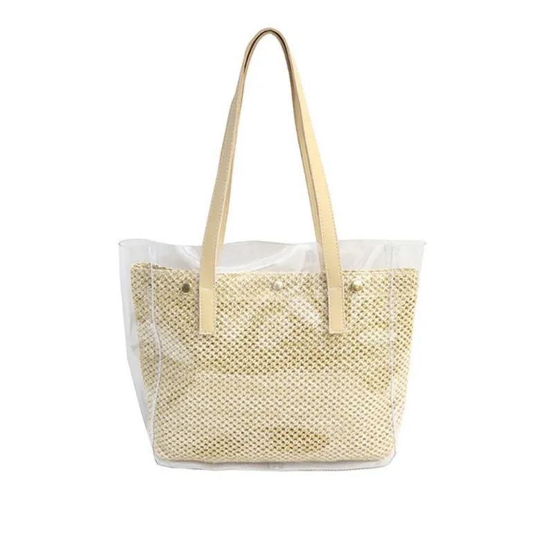 

Fashion Casual Summer Bag Straw Grass Bag PVC Handbag Women Shoulder Bags Jelly Bags Beach Bags for Girls Large Shopping Tote