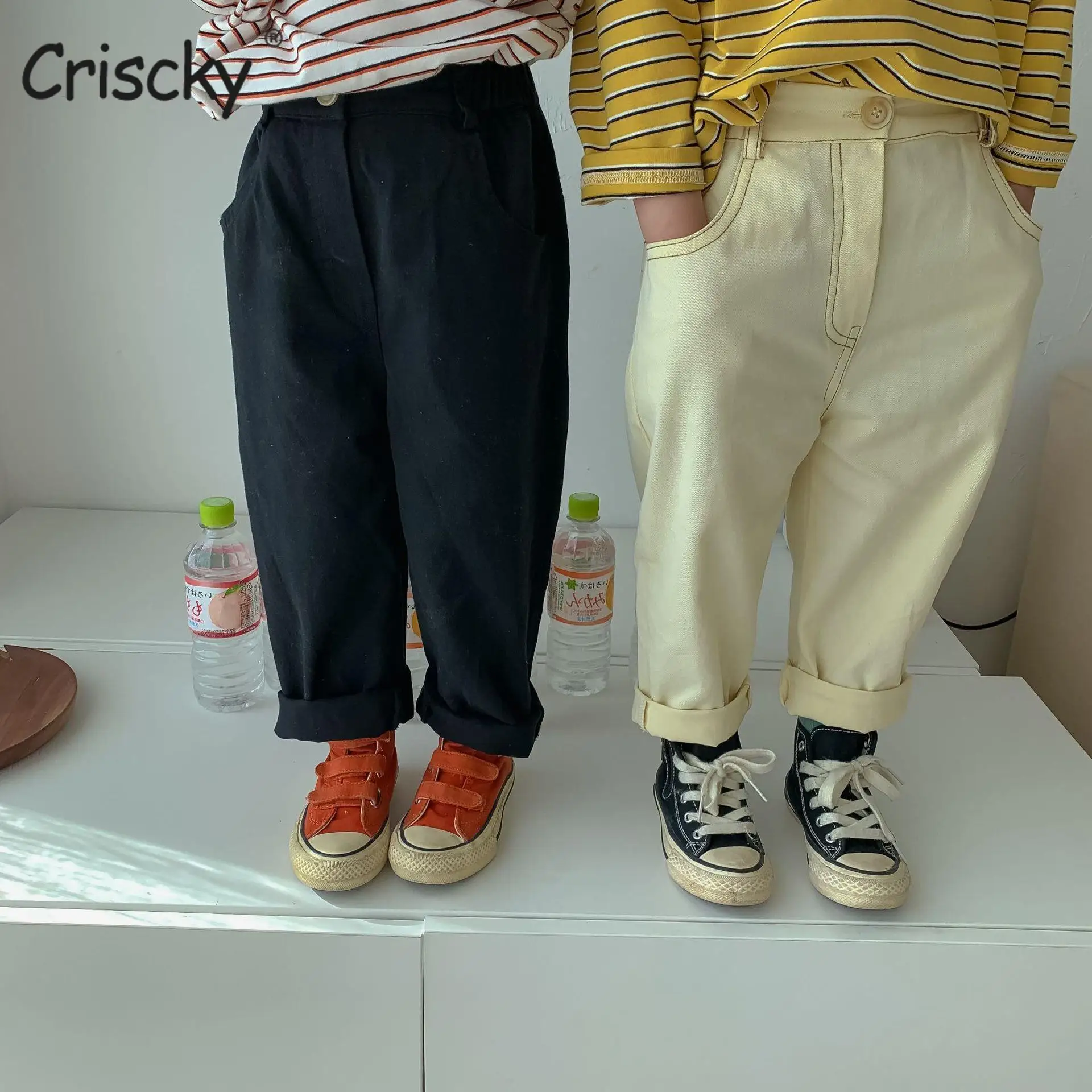 

Criscky Children Spring Pants Loose Korea Style Solid Color Breathable Trousers for Boys and Girls Simple Kids Pants