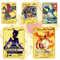 new pokemon english v max shiny golden metal card super anime metal gold card game collection letters kids battle game gifts