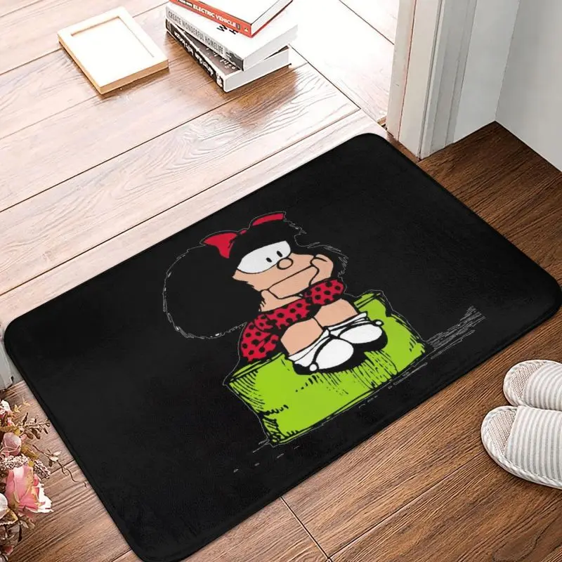 

Mafalda Thinking Floor Door Kitchen Bath Mat Anti-Slip Indoor Quino Comic Doormat Entrance Rug Toilet Living Room Footpad Carpet