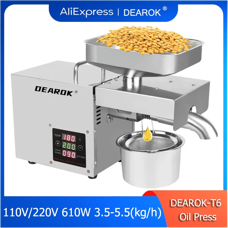 DEAROK-T6 Automatic Household Coconut Olive Oil Press Machine peanut FLaxseed Oil Extractor Peanut 110V 220V Cold Hot Oil Press