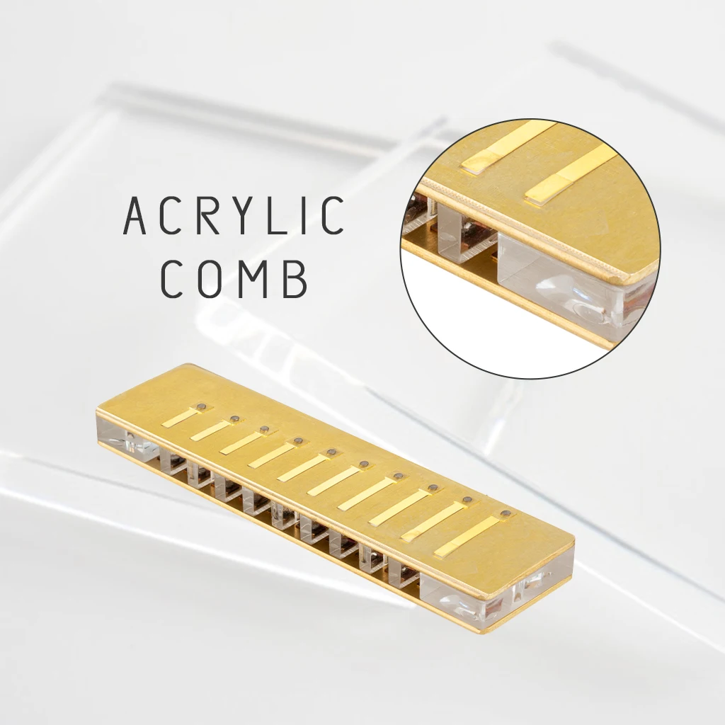 Mugig 10 Hole Professional Blues Harmonica Acrylic Comb Brass Reeds C Key With Black Case