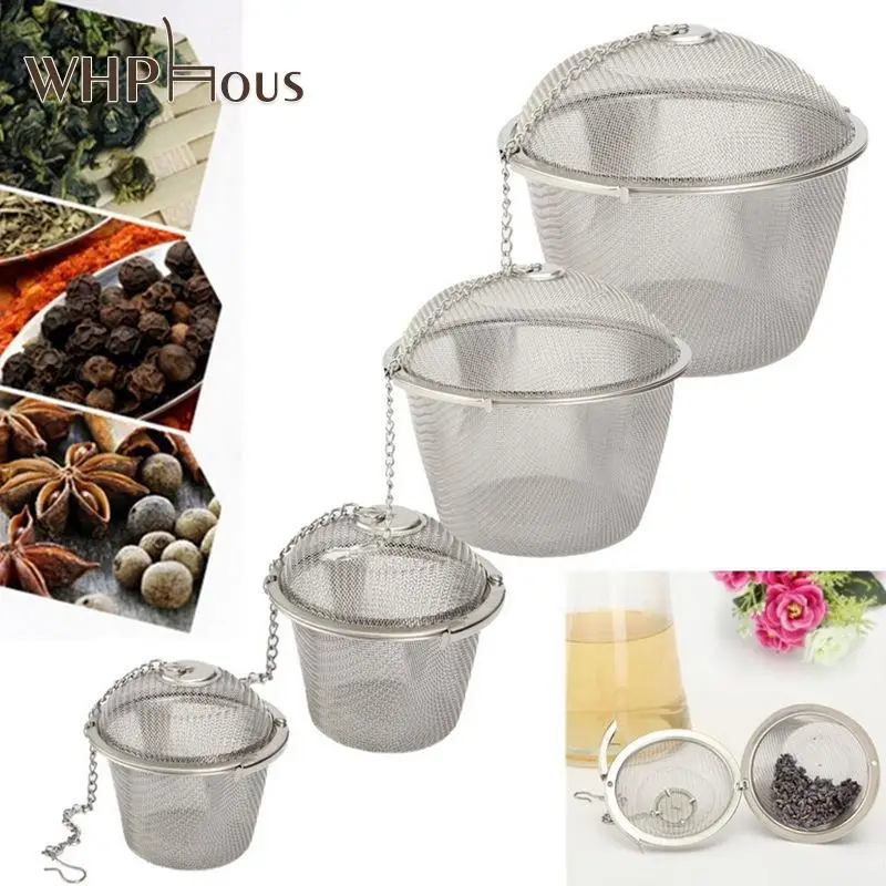 

Durable 4 Sizes Silver Reusable Stainless Mesh Herbal Ball Tea Spice Strainer Teakettle Locking Tea Filter Infuser Spice