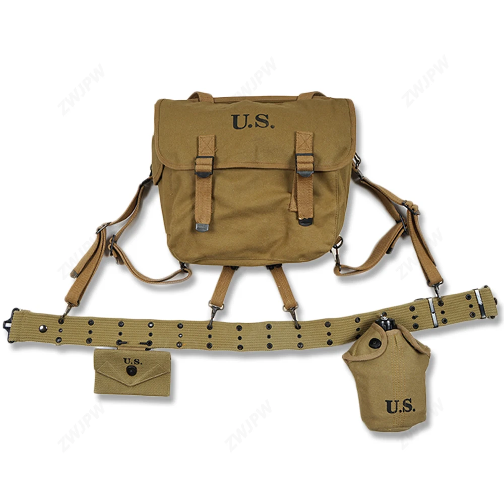 

WW2 US ARMY EQUIPMENT M36 BAG BELT FIRST AID KIT AND 0.8L KETTLE X- TYPE STRAPS