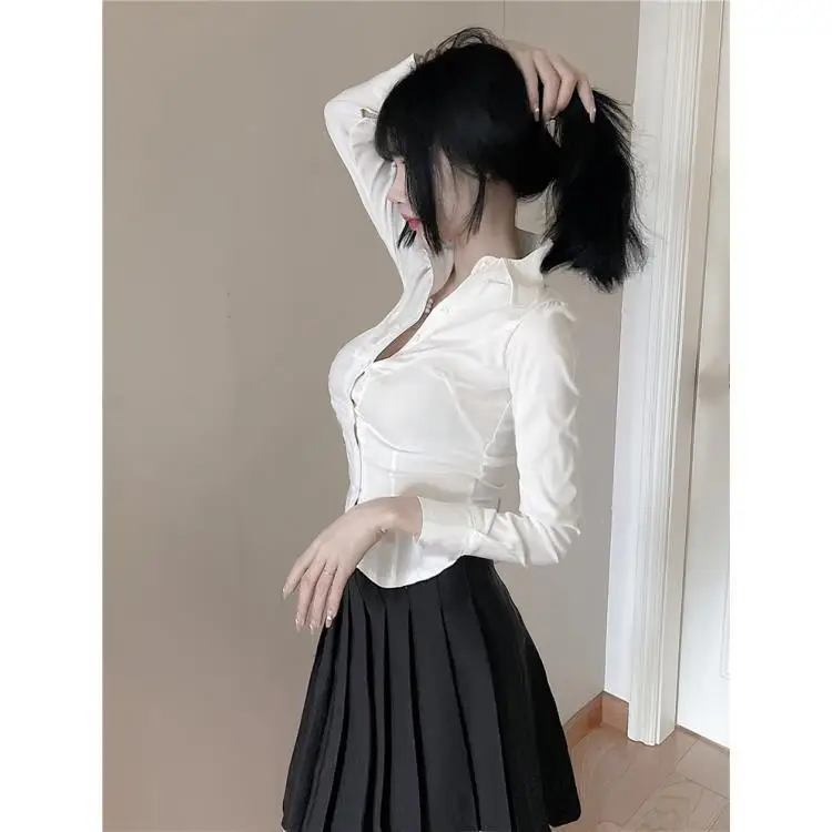 Новый дизайн и нишевая белая рубашка для женщин чистый Desire острая рубашка-поло в