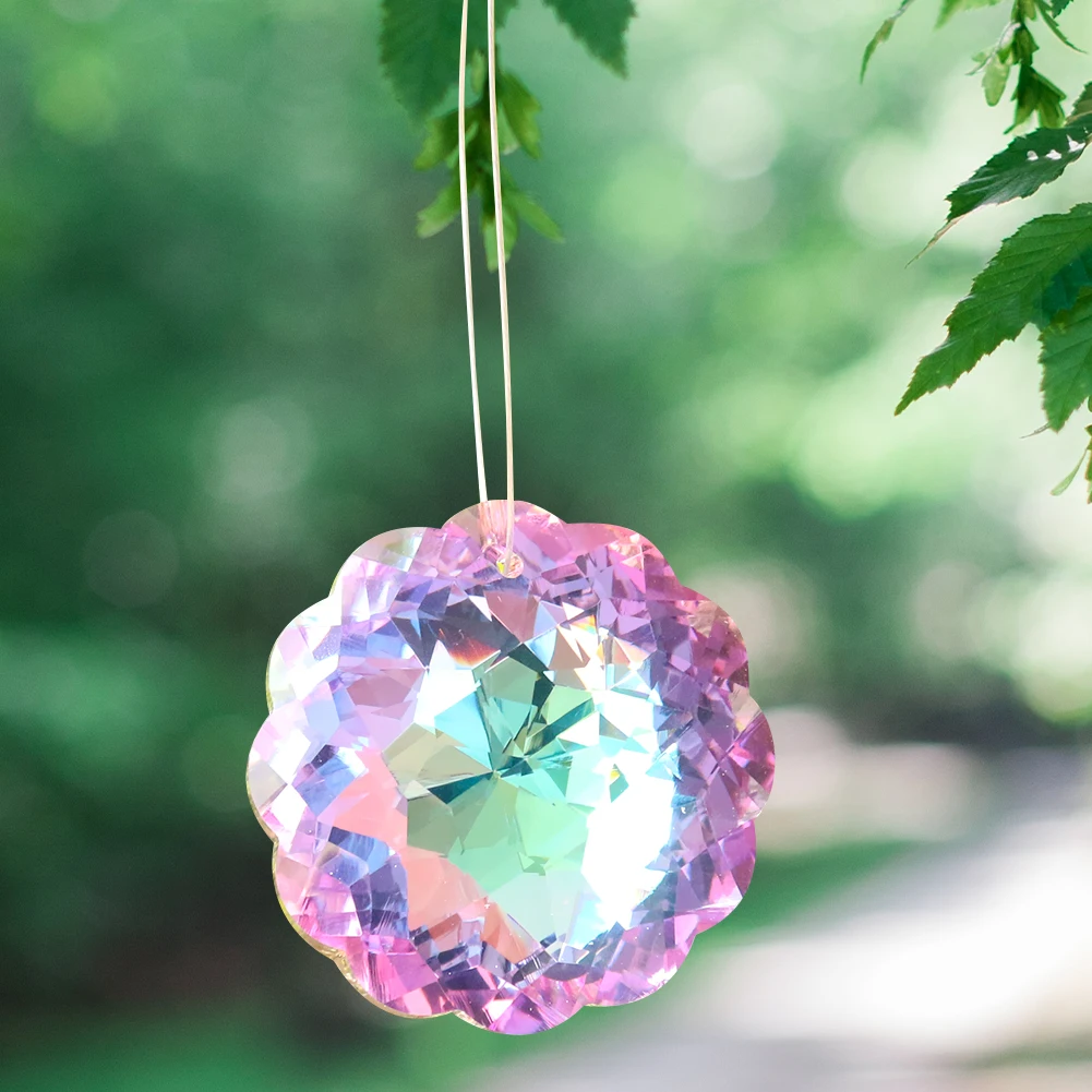 

Muy Bien Shiny Mandala Flower Crystal Prism Hanging Sun Collector Chandelier Parts Pendant Accessories DIY Home Wedding Decor