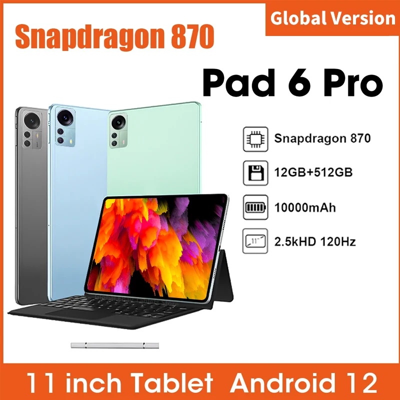 

Планшет HD 4K с глобальной прошивкой 5 6 Pro, Android 2023, Snapdragon 870, Android 12, 12 Гб ОЗУ, 512 Гб ПЗУ