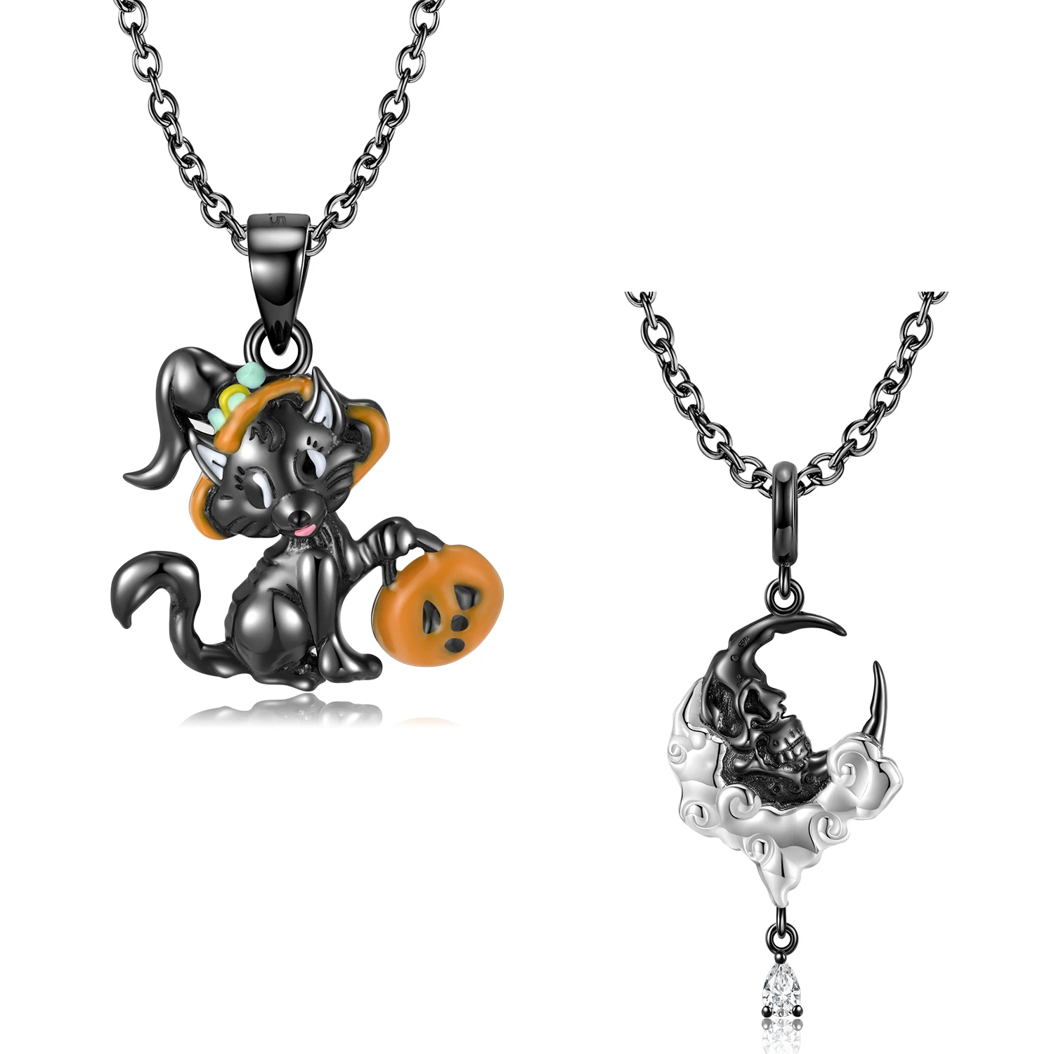 

Ожерелье из серебра 925 пробы в виде корзины тыквы с черной кошкой и Луной на Хэллоуин