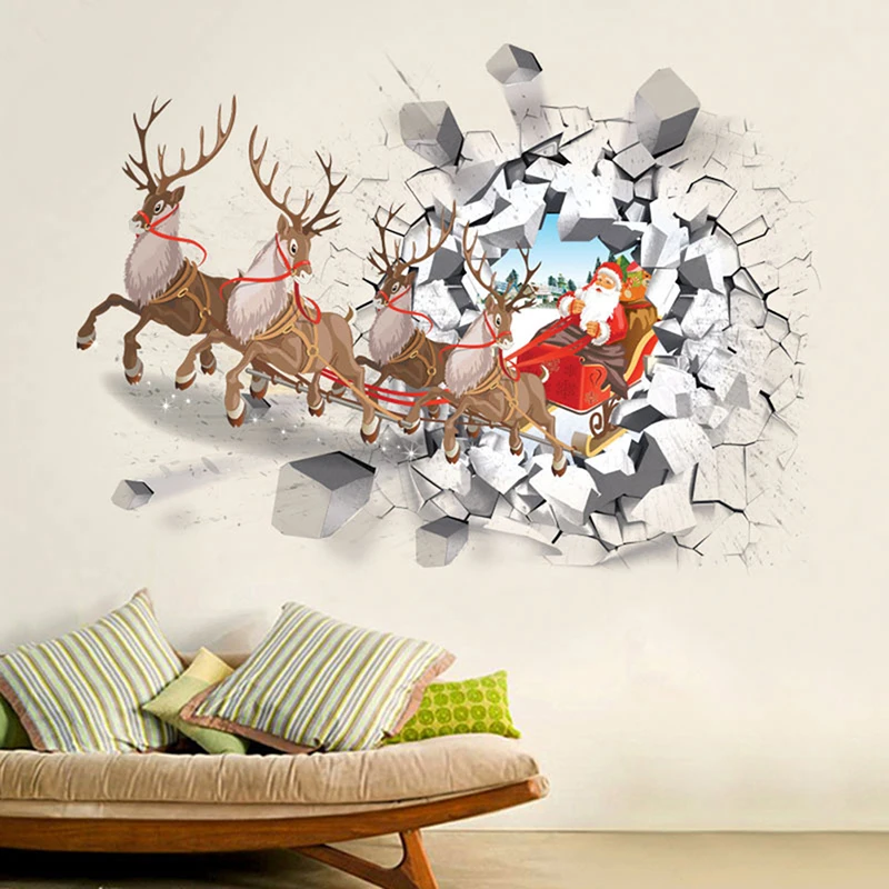 

Рождественская Наклейка на стену, 3D имитация искусственного окна, Санта-Клаус, наклейка на окно, домашняя виниловая роспись, новогодняя нак...