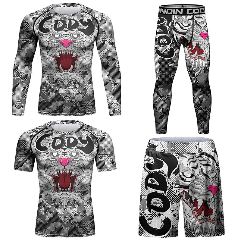Дешевые Новые мужские футболки и брюки Jiu Jitsu Rashguard костюм для смешанных боевых