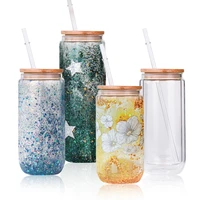 american hot pre drilled diy blank can mug sublimation double wall high borosilicate glass cup glitter snow globe beer glasses
