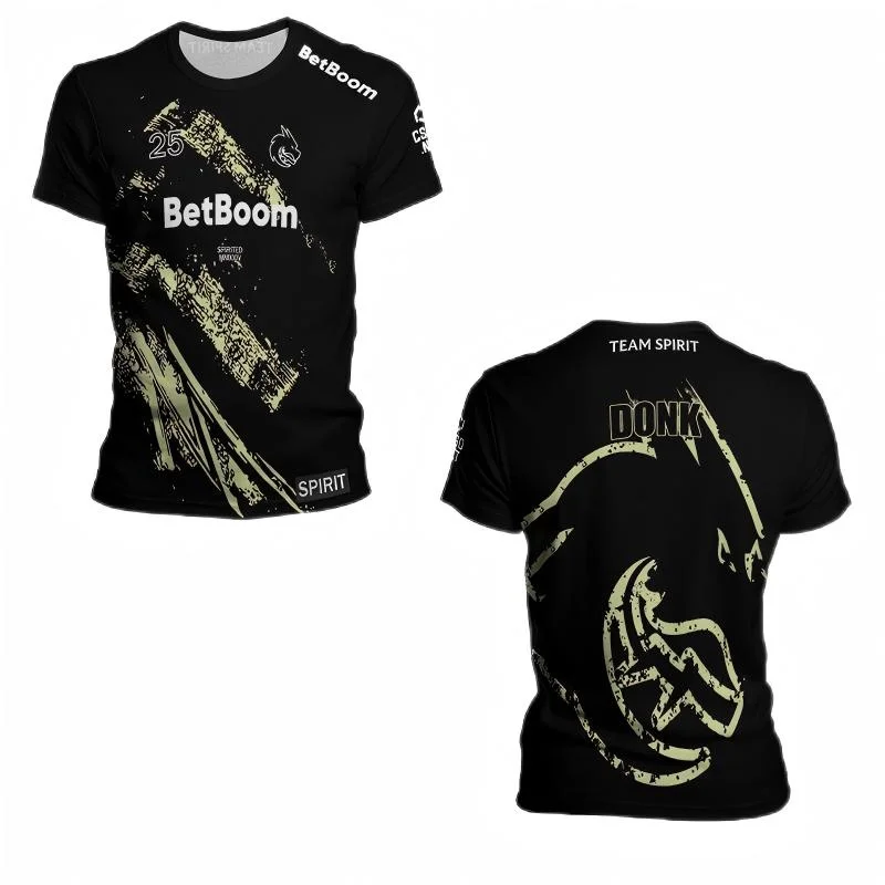 Фото 2025 Новая футболка Team Spirit Jersey Game ESports Game Uniform Футболки Top Player Donk Футболка Спортивная футболка для соревнований Футболка с индивидуальным именем №3