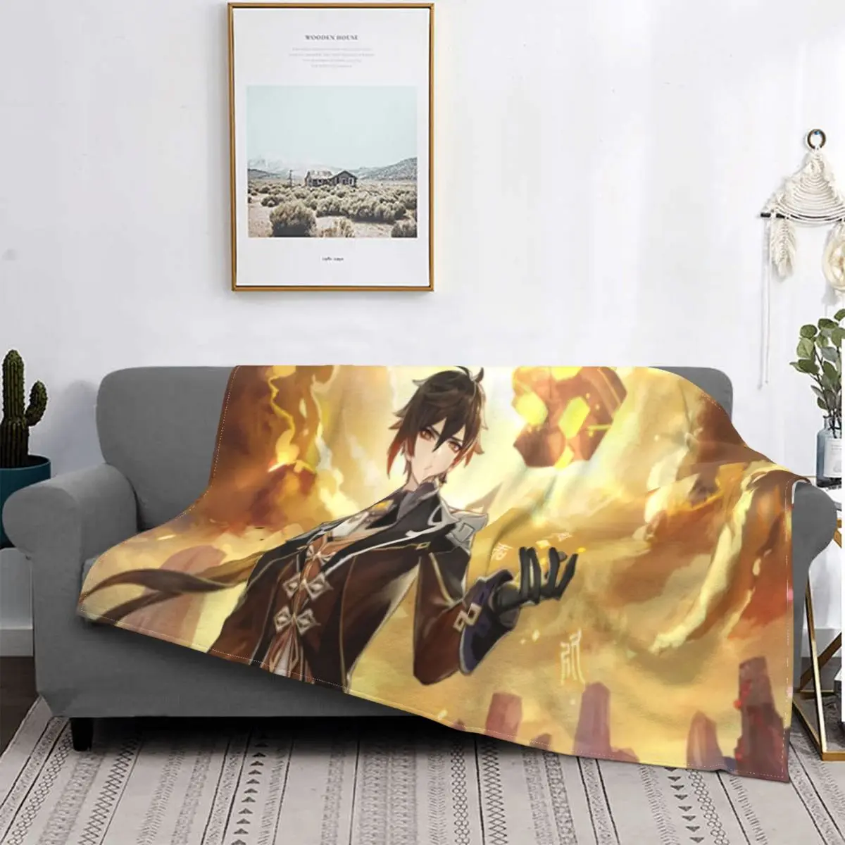 

Zhongli-Manta a cuadros para niños, para cama colcha, manta de Anime, alfombra Priere, 2471