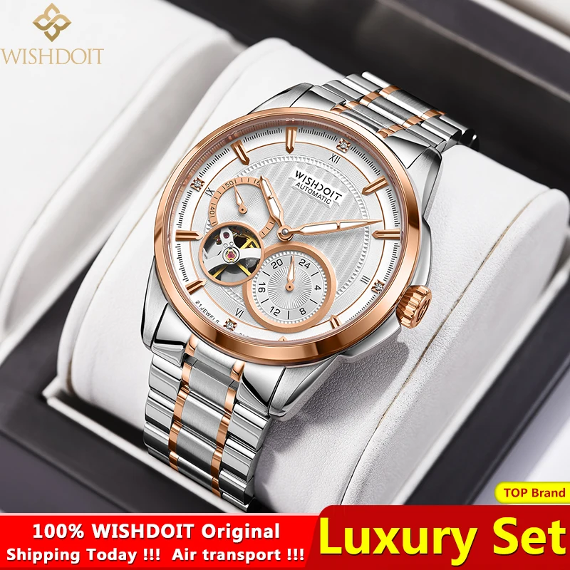 

100%Original WISHDOIT Men Automatic Mechanical Watch Stainless steel Waterproof Luminous Watches Casual Fashion Wristwatches