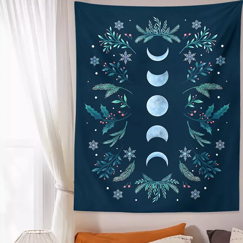 

Moon Phase Wall Hanging Tapestry Mooonlight Green Olive Leaf Black Tapestries Boho Room Art Home Decoration Accessories