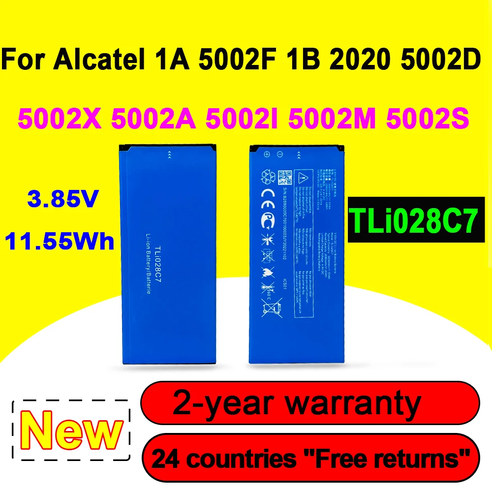 Новый аккумулятор TLi028C7 для Alcatel 1A 5002F 1B 2020 5002D 5002X 5002A 5002I 5002M 5002S 3,85 V 3000mAh