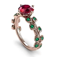 european and american fashion safflower green leaf colored diamond ladies ring rose gold plated with zircon ring