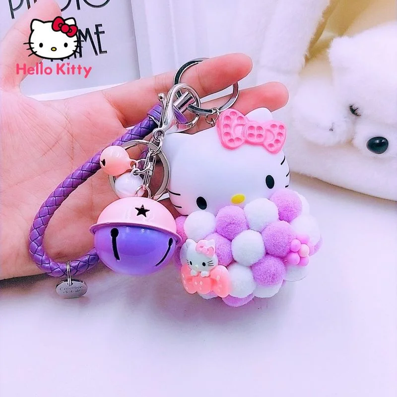 

Hello Kitty Keychain Keychain Ring Women's Pendant Accessories Plush Flower Ball Doll Cute Cartoon Bag Pendant Car Accessories