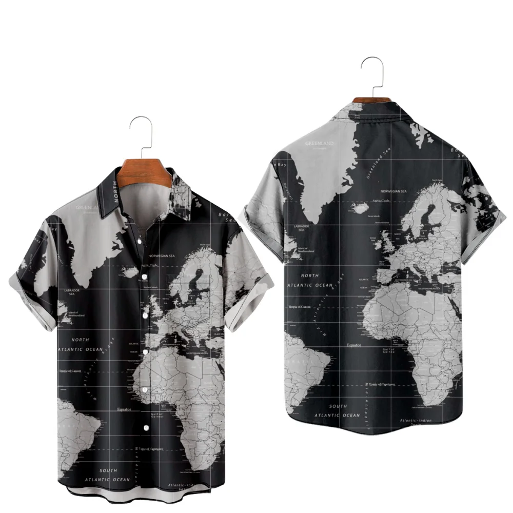 

Summer Short Sleeve Pocket Shirt World Map Printing 12 Shirt Hot Summer Shirt For Men And Women Tops