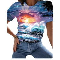 2022 summer womens ocean scenery printed t shirt sunrise style casual short sleeve t shirt top regular loose womens t shirt