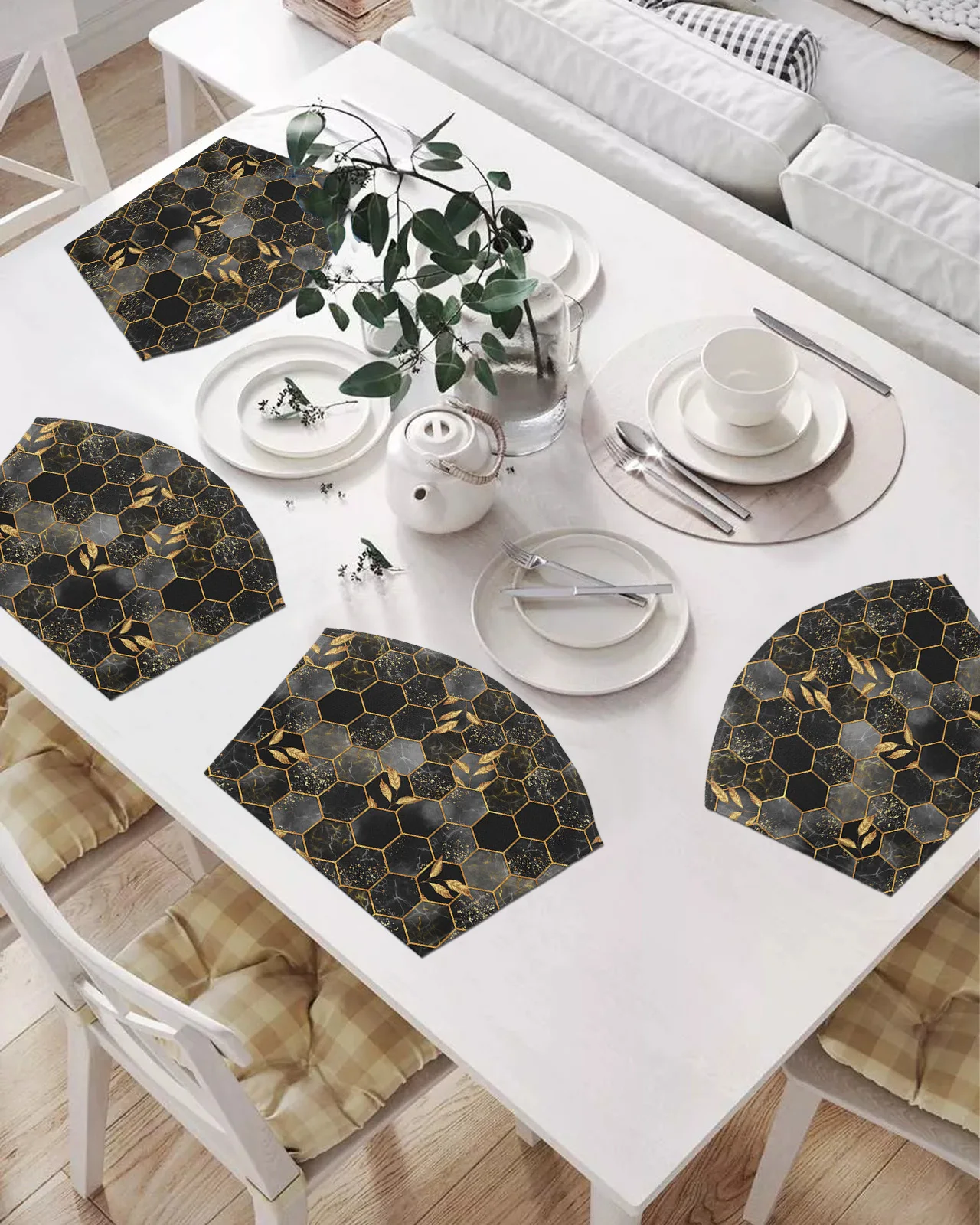 

2/4/6 шт. набор подставок в форме веера, Мраморная сотовая текстура, черные и серые коврики для стола, подставка, Рождественский домашний декор...