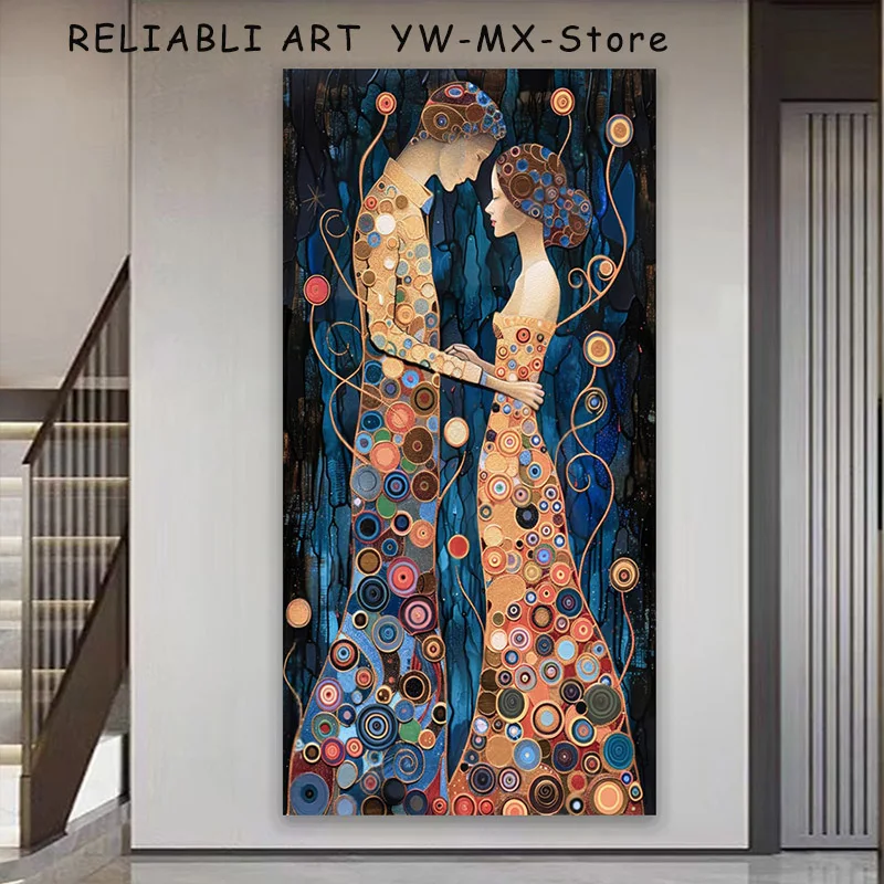 Винтажная пара в стиле Климта подчеркивающая портретную холст картина постер и