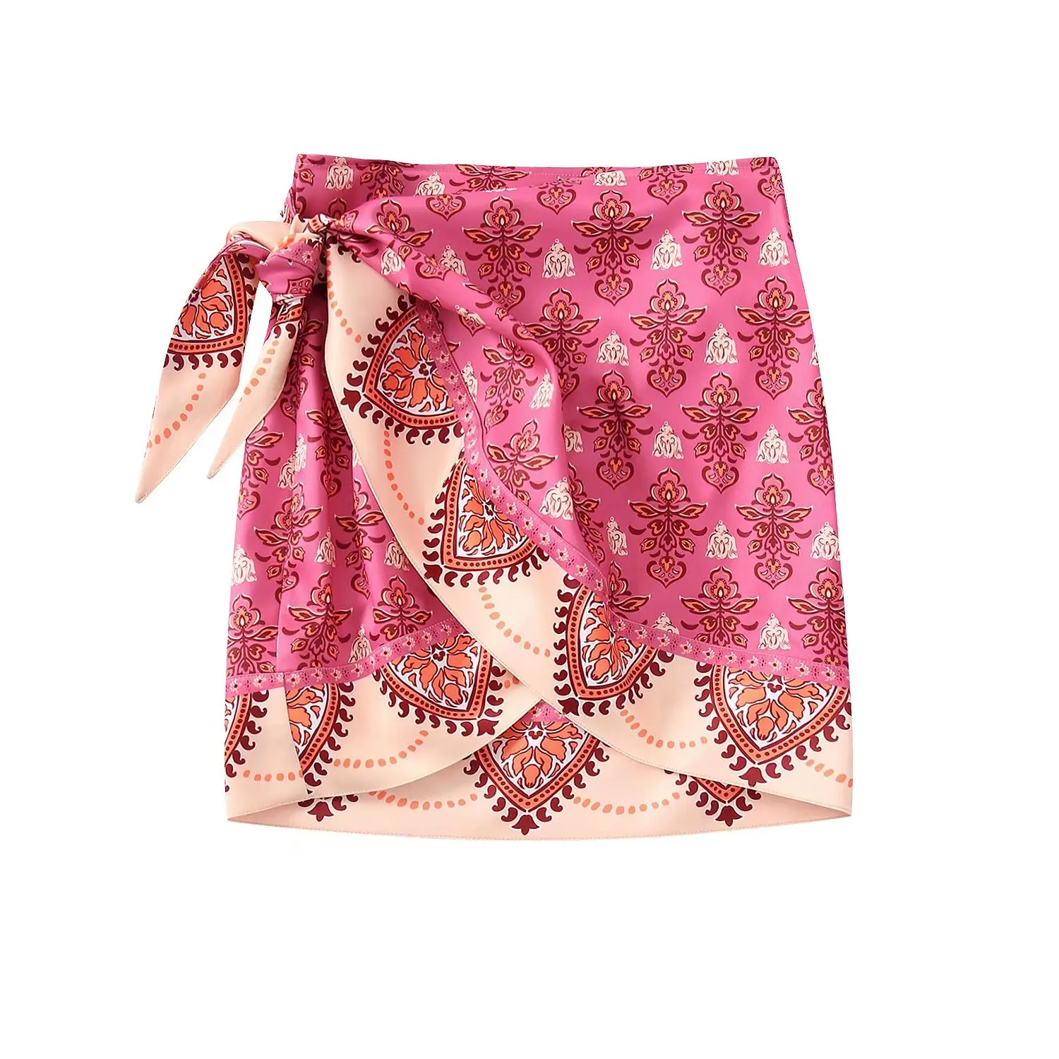 

2022 Women Grid High Waist Side Asymmetric Fashion With Belt Decoration Printed Stripe Mini Skirt Vintage Female Skirts Mujer