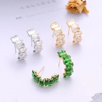 uilz 2022 new green crystal cz hoop earrings for women exquisite aaa zircon circle earring bride wedding statement jewelry