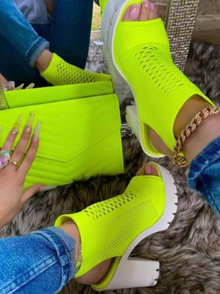 

Women Brand High Heels Shoes Sandals Summer Mesh Thick Platform Pumps 2022 New Trend Fashion Sexy Party Ladies Slippers Peep Toe