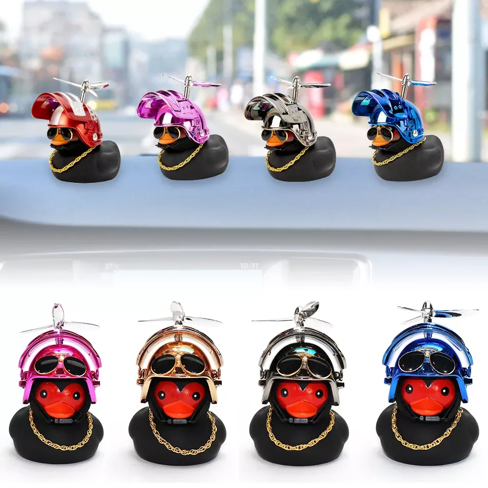 

Car Ornament Dashboard Rearview Mirror Standing Black Broken Duck With Camouflage Helmet Small with Silver Airscrew