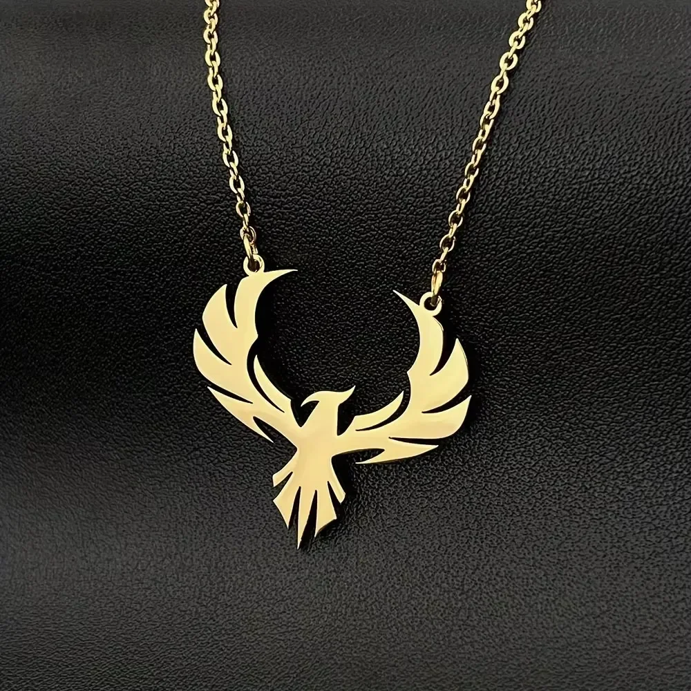 Упрощенная линия обхватывание из нержавеющей стали ожерелье с огненной птицей