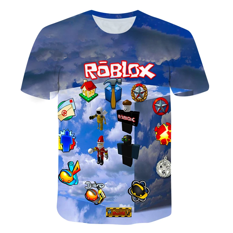 

Новинка, Детская футболка с 3D-принтом игры Robloxing, Kawaii 2022, забавная летняя мультяшная 3D футболка для мальчиков и девочек, детская одежда с коро...