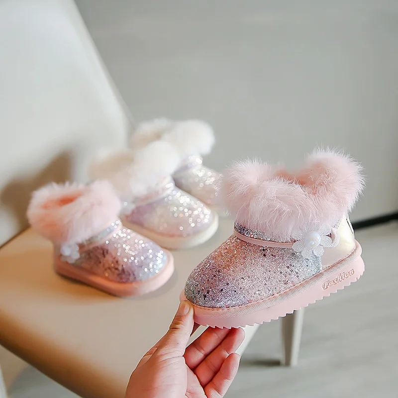 Зимние ботинки для девочек с искусственными цветами Нескользящие и удобные