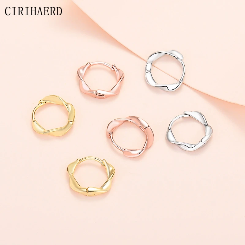

925 Silver Needle Gold Plated Woman Earring Korean Luxury Jewelry Unusual Geometric Twist Hoop Small Ring Earrings Gift Wholesal