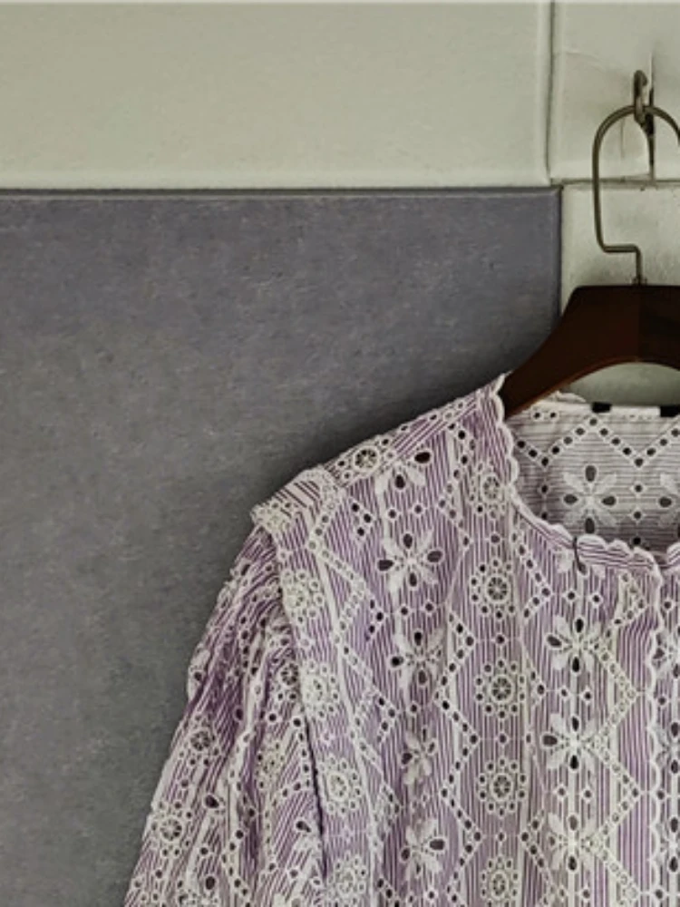 

Women Casual Shirts 2023 New Spring Summer Floral Heavy Embroidery Long Sleeve Wave Collar Elegant Office Ladies Party Blouses
