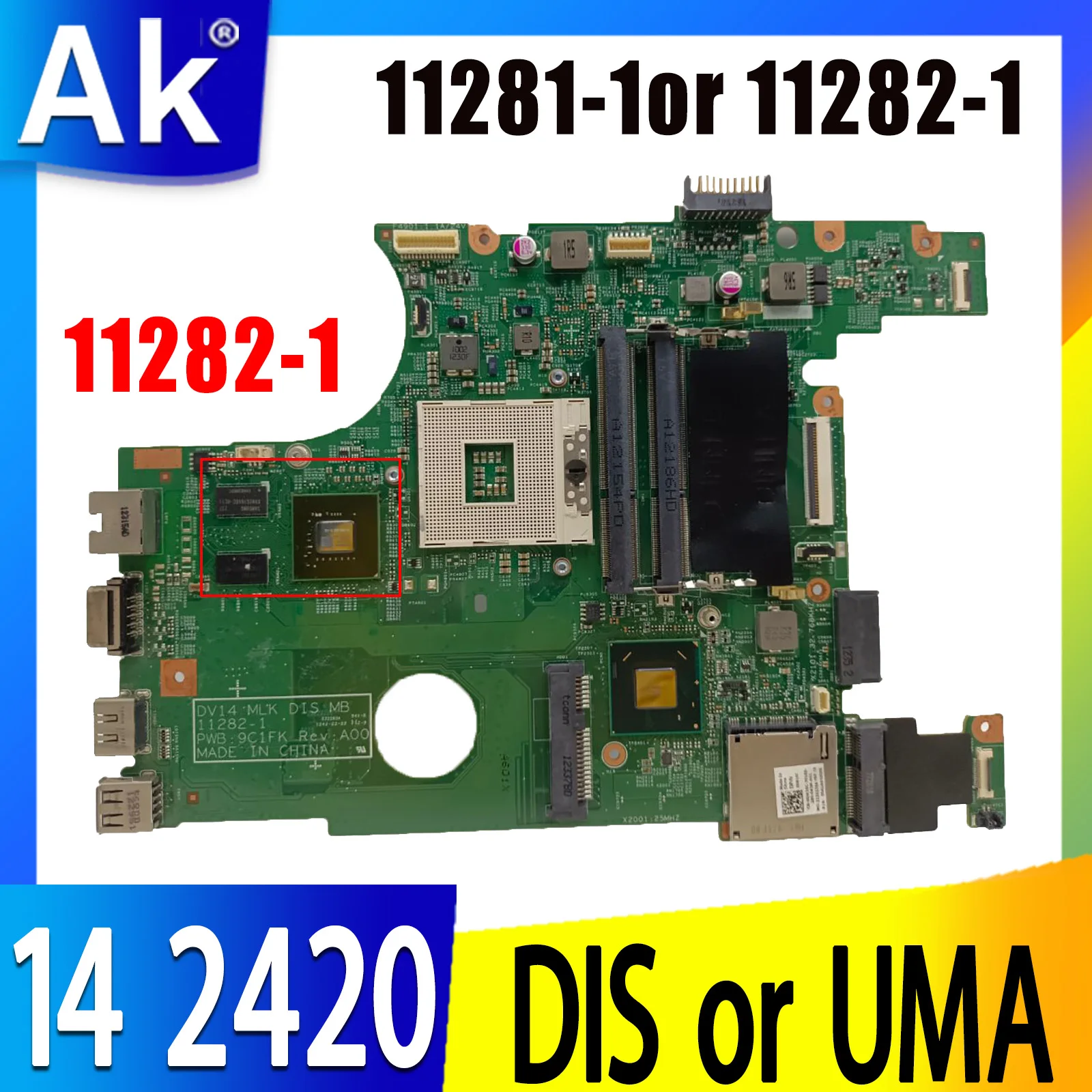 

DIS or UMA For DELL Inspiron 14 2420 3420 HM76 Laptop motherboard CN-07Y9FF CN-0P7RC5 Mainboard 11281-1or 11282-1