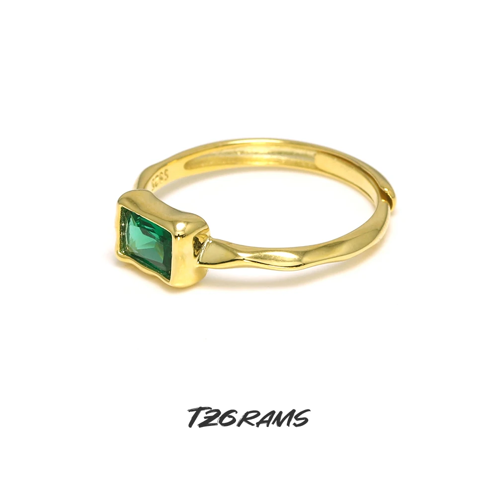 

TZgrams 925 Sterling Silver Simple Women Elegant Jewelry With Lab Created Emerald Smooth 18k Gold Plated Fine Gift