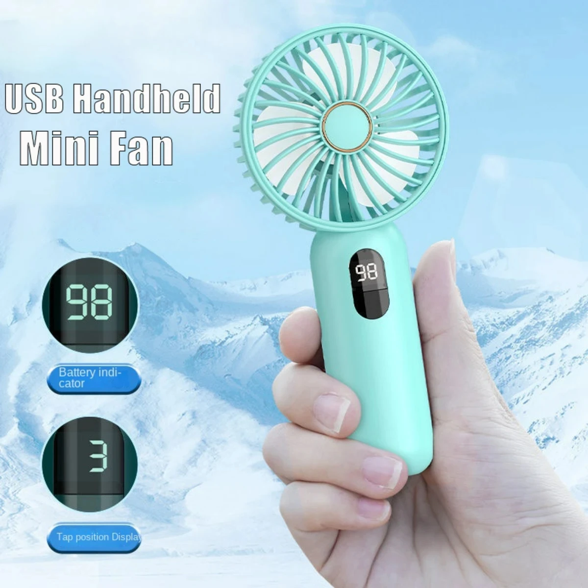 

Digital display mini fan USB1200Mah handheld cute small electric fan portable outdoor hand fan large wind cooling device
