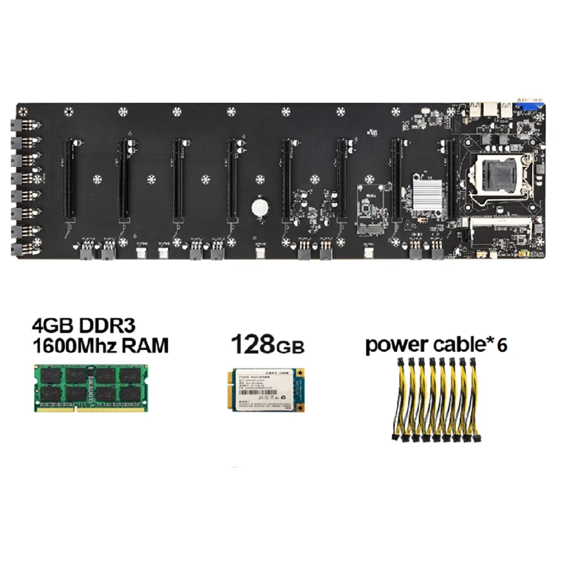 

HOT-ETH-B75 V1.0Y материнская плата поддерживает 8XPCIE 16X слот 4G DDR3 1600 МГц ОЗУ + 128 ГБ MSATA SSD + 6 шт. шнуров питания ETH материнская плата