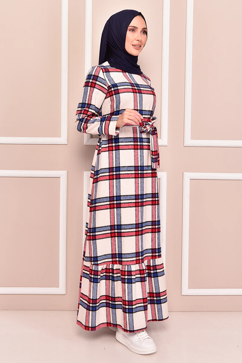 

Платье в шотландскую клетку, индиго, мусульманская женщина, снаряжение, захлопывающаяся женская Абая, платье, яркое платье, магазин в Турции...